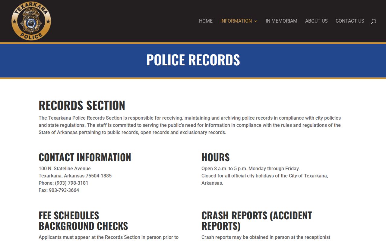 TAPD records page with office contact information