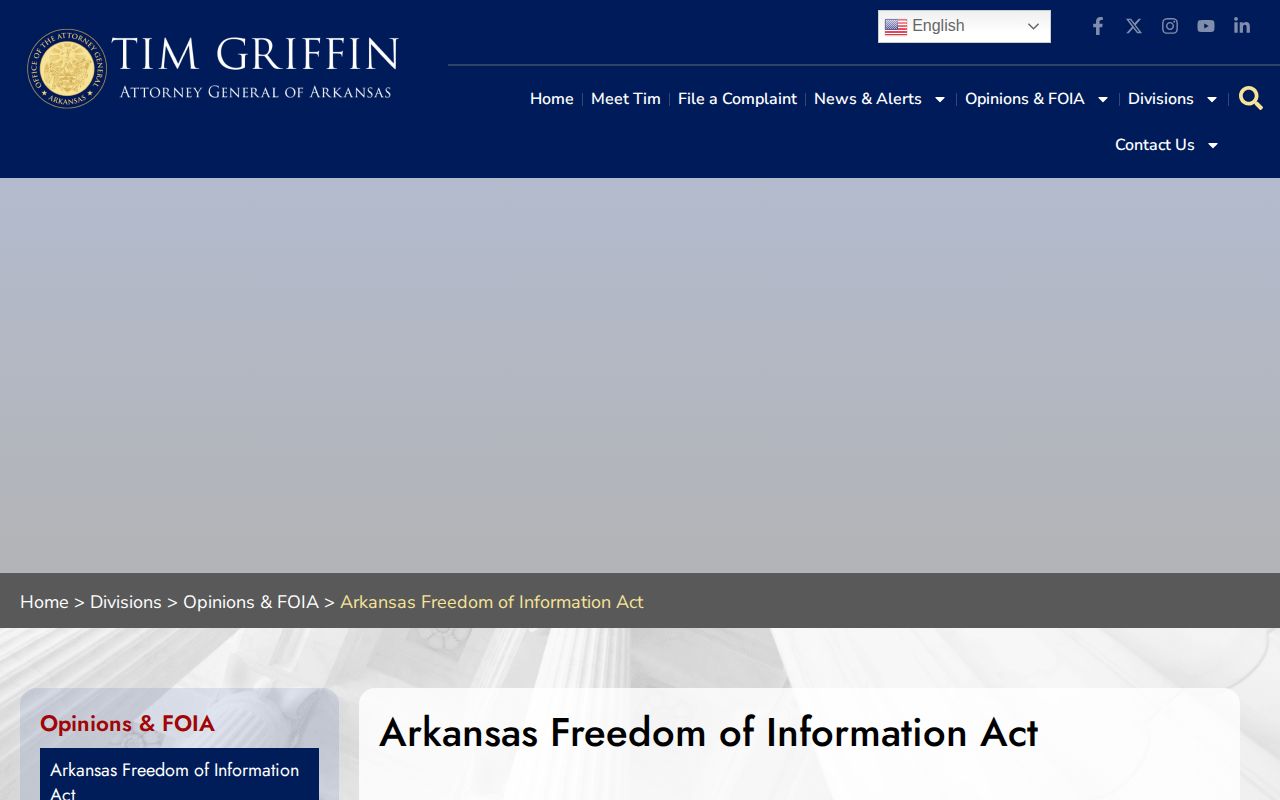 Arkansas Attorney General Freedom of Information Act overview page