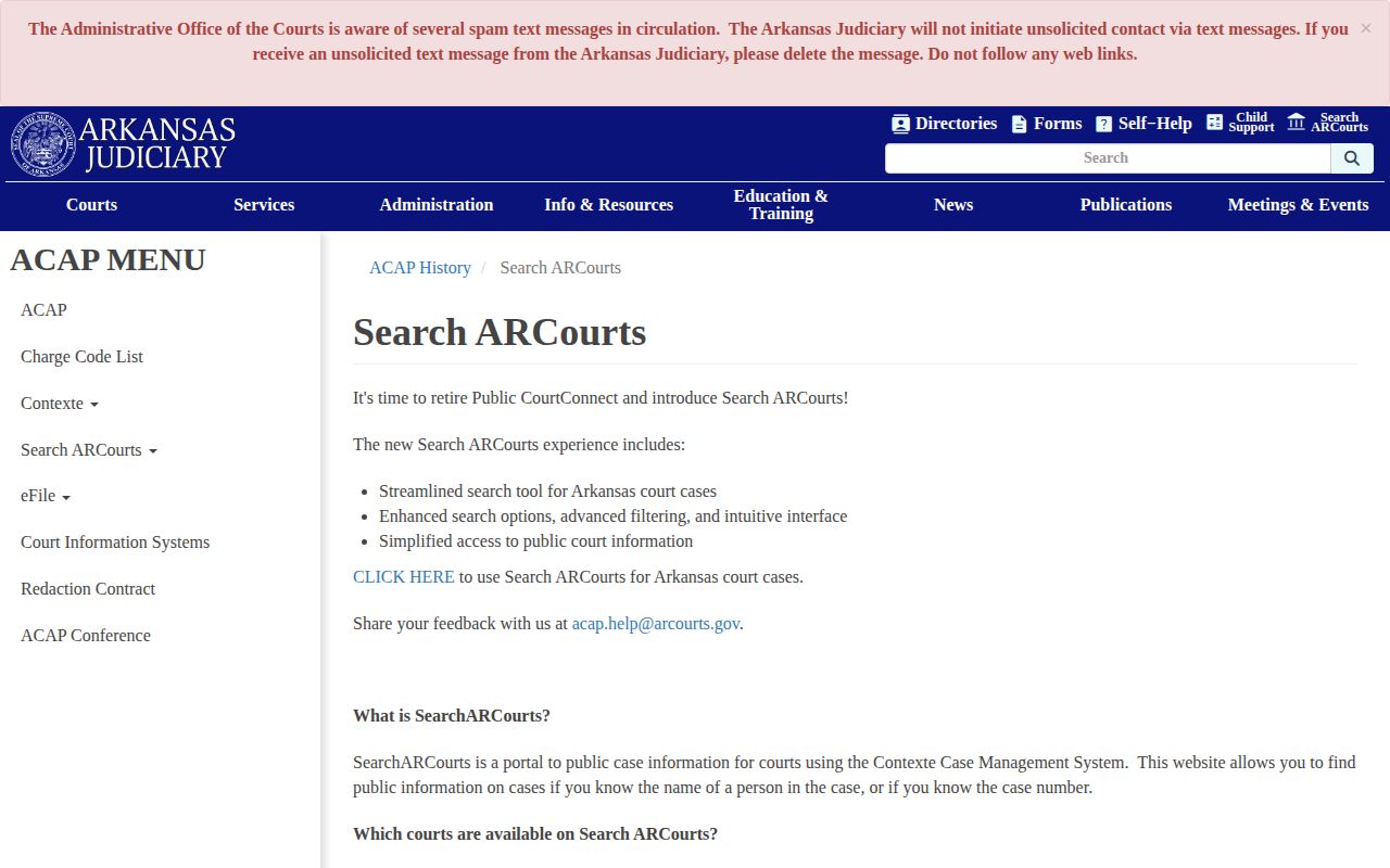 Search ARCourts and CourtConnect information for Arkansas public court records